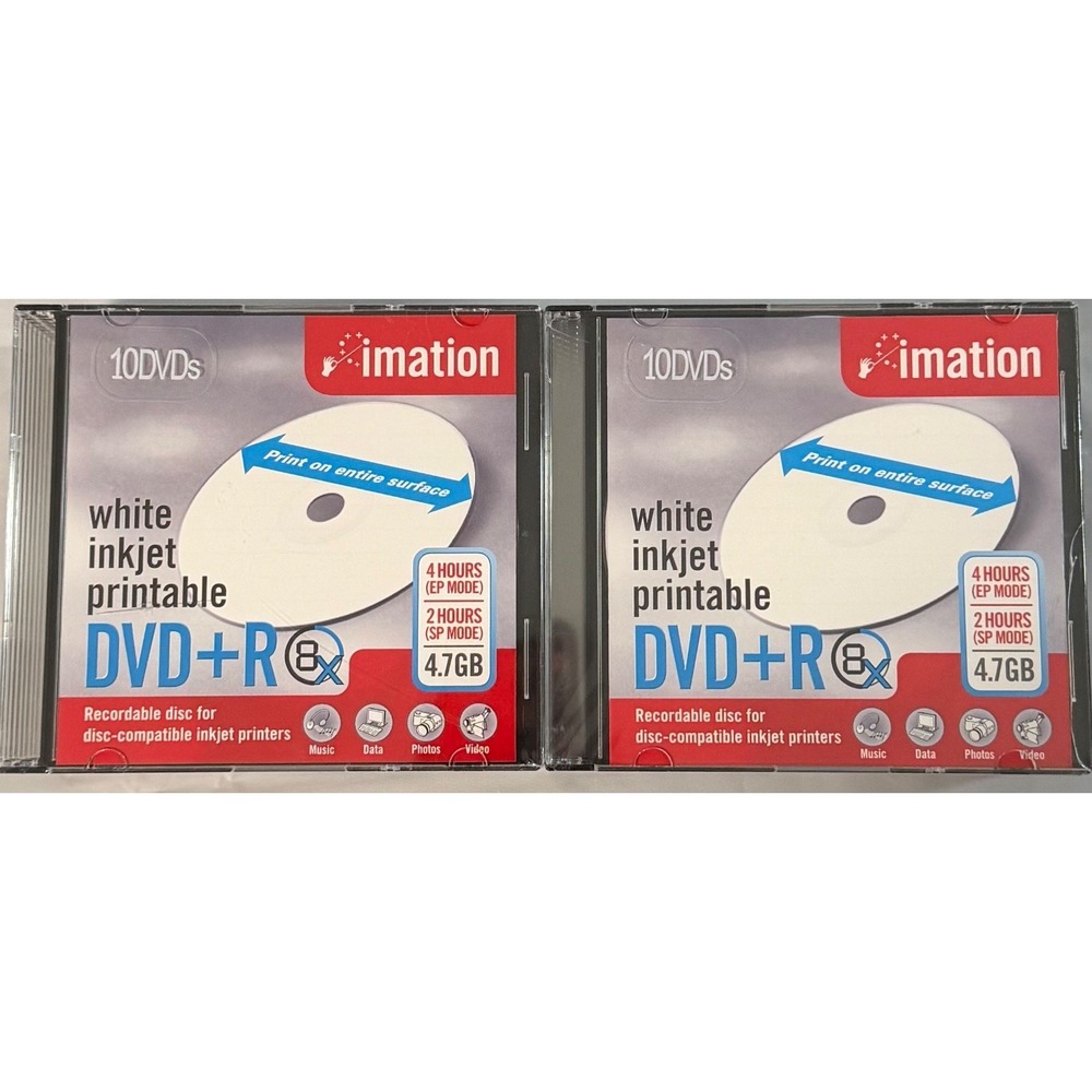 imation DVD+R 8x Speed White Inkjet Printable Recordable Disc 4.7GB 10 Pack X2